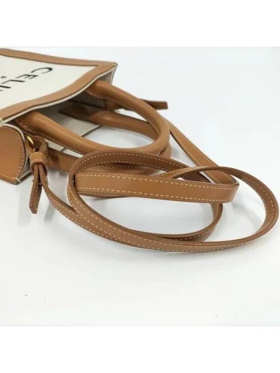 Celine Mini Vertical Cover 2-Way Bag Canvas Leather Brown Off White - Picture 8 of 9